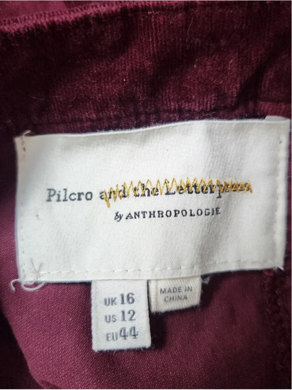 Anthropologie Pilcro Burgundy Leather Corduroy Jumpsuit Overalls Wide Leg Sz 12